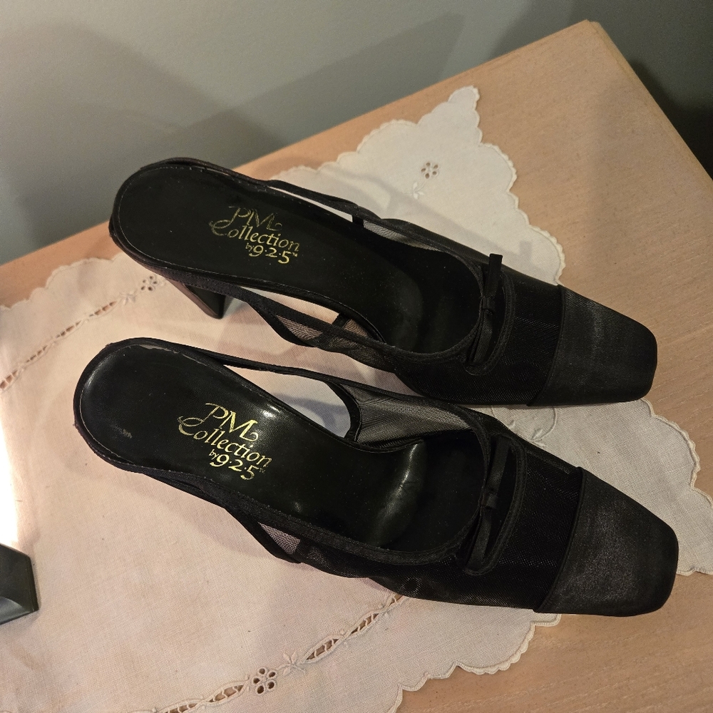 Chic Black Mesh Women's Heels with Bow Detail, Size 9.5 - Picture 5 of 13